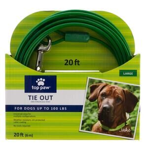 Top Paw 20' Dog Tie Out Green Large Adjustable For Dogs Up to 100lbs Outdoor NWT